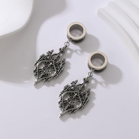 2PCS Gothic Ear Gauges & Tunnels, Hypoallergenic Dangle Gauges Plugs for Stretched Ears - Stainless Steel Body Piercing Jewelry for Men Women (8mm-16mm/0G, 00G) in Saudi Arabia