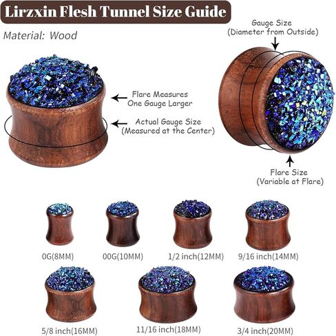 Gauge Expander, 2PCS Wooden Ear Tunnel Plug Double Flared Stone Ear Gauges Flesh Tunnels Stretcher Piercings Expanders 0g-3/4 Inch(8mm-20mm) in Kuwait