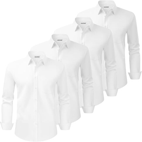 قمصان Liloak Pack الرجالية الكلاسيكية للرجال بأكمام طويلة وأزرار سفلية، قميص رسمي للعمل والزفاف in Kuwait