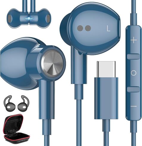 سماعات رأس USB C لهاتف Samsung S24+ S24 Ultra 23، سماعات أذن من النوع C مع ميكروفون للتحكم في مستوى الصوت المغناطيسي HiFi سماعات أذن سلكية ستيريو لهاتف Galaxy A53 S21 S20 FE Flip 5 Fold 4 Pixel 8 7 Pro 6 Android Phone in Kuwait