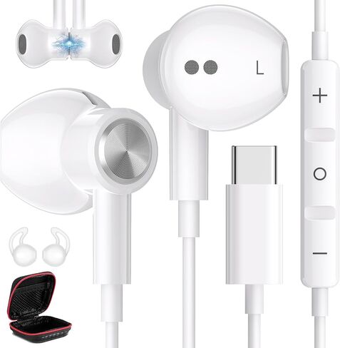 سماعات رأس USB C لهاتف Samsung S24+ S24 Ultra 23، سماعات أذن من النوع C مع ميكروفون للتحكم في مستوى الصوت المغناطيسي HiFi سماعات أذن سلكية ستيريو لهاتف Galaxy A53 S21 S20 FE Flip 5 Fold 4 Pixel 8 7 Pro 6 Android Phone in Kuwait