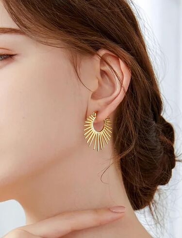 Statement Gold Earrings for Women - 18K Real Gold Plated Trendy Hoop Earrings Non Tarnish Hypoallergenic Gold Jewelry for Womens Fashion Big Earings for Woman in Saudi Arabia
