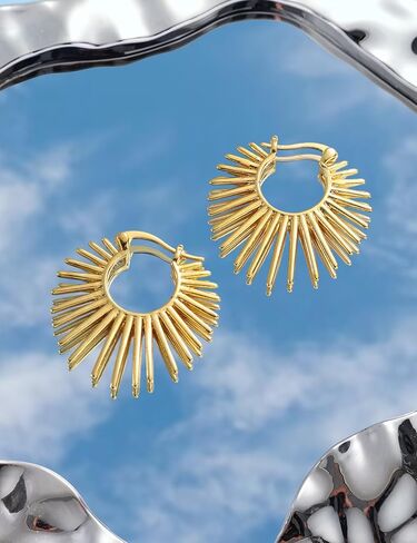Statement Gold Earrings for Women - 18K Real Gold Plated Trendy Hoop Earrings Non Tarnish Hypoallergenic Gold Jewelry for Womens Fashion Big Earings for Woman in Saudi Arabia
