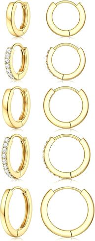 Jstyle Small Gold Hoop Earrings for Women Hypoallergenic Sterling Silver Earrings for Sensitive Ears Non Tarnish 14K Gold Plated Huggie Hoops Cartilage Earring Stacks Set for Multiple Piercing Jewelry in Saudi Arabia