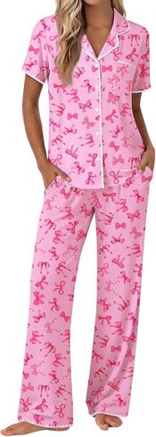 Ekouaer Pajamas for Women Set Button Up Soft Pjs Short Sleeve 2 Piece Lounge Sets Comfy Sleepwear in Kuwait