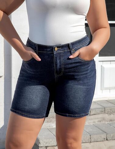 Women’s Plus Size High Waist Jean Shorts Stretch Fit Bermuda Shorts Denim Shorts for Summer in Saudi Arabia
