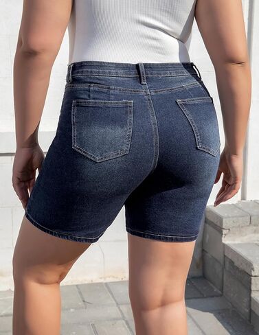 Women’s Plus Size High Waist Jean Shorts Stretch Fit Bermuda Shorts Denim Shorts for Summer in Saudi Arabia