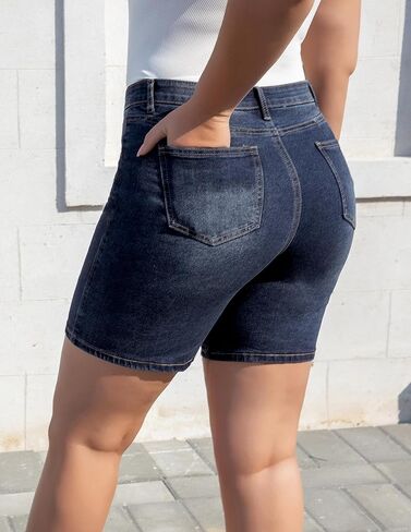 Women’s Plus Size High Waist Jean Shorts Stretch Fit Bermuda Shorts Denim Shorts for Summer in Saudi Arabia