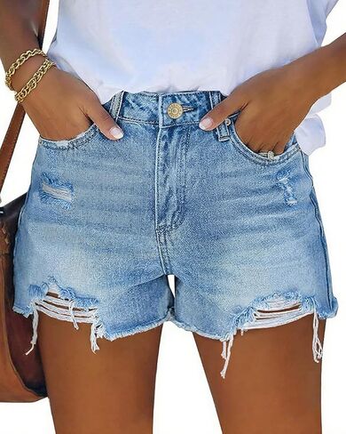 MIFOCAL Womens Mid Rise Casual Cutoff Denim Shorts Distressed Stretchy Ripped Jean Shorts in Saudi Arabia