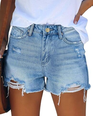 MIFOCAL Womens Mid Rise Casual Cutoff Denim Shorts Distressed Stretchy Ripped Jean Shorts in Saudi Arabia