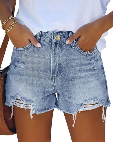 MIFOCAL Womens Mid Rise Casual Cutoff Denim Shorts Distressed Stretchy Ripped Jean Shorts in Saudi Arabia