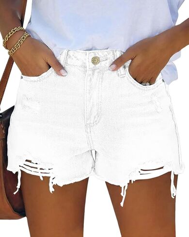 MIFOCAL Womens Mid Rise Casual Cutoff Denim Shorts Distressed Stretchy Ripped Jean Shorts in Saudi Arabia