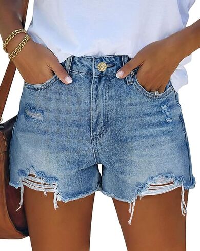 MIFOCAL Womens Mid Rise Casual Cutoff Denim Shorts Distressed Stretchy Ripped Jean Shorts in Saudi Arabia