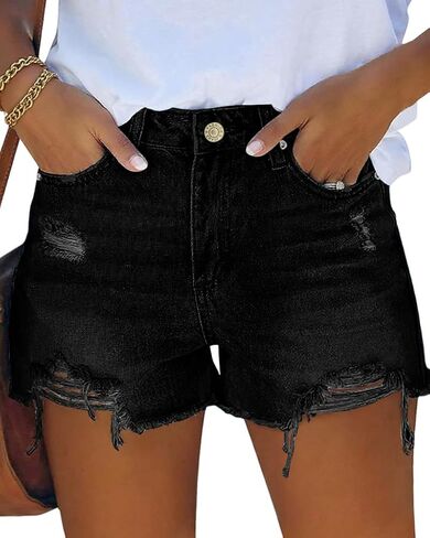 MIFOCAL Womens Mid Rise Casual Cutoff Denim Shorts Distressed Stretchy Ripped Jean Shorts in Saudi Arabia