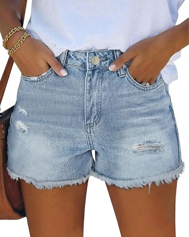 MIFOCAL Womens Mid Rise Casual Cutoff Denim Shorts Distressed Stretchy Ripped Jean Shorts in Saudi Arabia