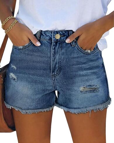 MIFOCAL Womens Mid Rise Casual Cutoff Denim Shorts Distressed Stretchy Ripped Jean Shorts in Saudi Arabia