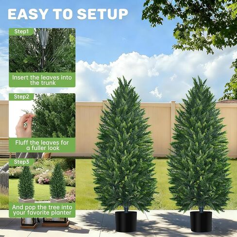4FT Artificial Cedar Topiary Tree with Pot, Set of 2 Fake Evergreen Tree for Indoor Home Christmas Decor Outdoor Garden Porch Decor in Saudi Arabia