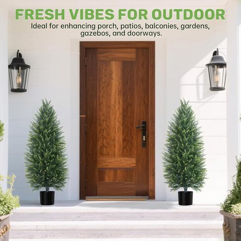 4FT Artificial Cedar Topiary Tree with Pot, Set of 2 Fake Evergreen Tree for Indoor Home Christmas Decor Outdoor Garden Porch Decor in Saudi Arabia