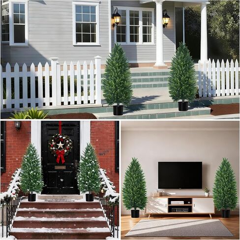 4FT Artificial Cedar Topiary Tree with Pot, Set of 2 Fake Evergreen Tree for Indoor Home Christmas Decor Outdoor Garden Porch Decor in Saudi Arabia