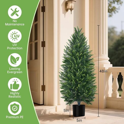 4FT Artificial Cedar Topiary Tree with Pot, Set of 2 Fake Evergreen Tree for Indoor Home Christmas Decor Outdoor Garden Porch Decor in Saudi Arabia