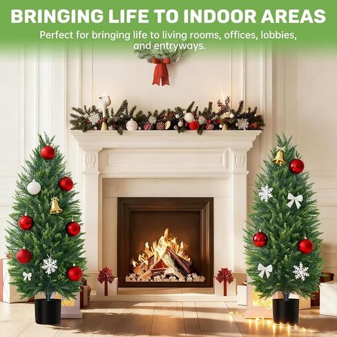 4FT Artificial Cedar Topiary Tree with Pot, Set of 2 Fake Evergreen Tree for Indoor Home Christmas Decor Outdoor Garden Porch Decor in Saudi Arabia