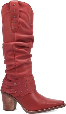 Dingo Womens Grit N' Grace Slouchy Studded Snip Toe Pull On Dress Boots Over the Knee Mid Heel 2-3" - Black in Saudi Arabia