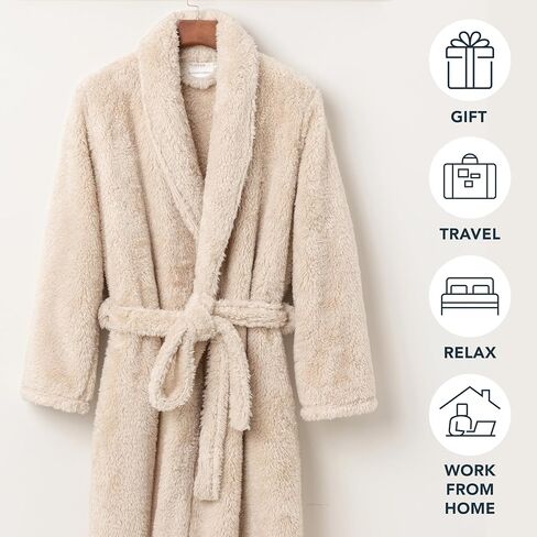 رداء Berkshire Extra-Fluffy™ النسائي - رداء حمام فاخر منفوش من القطيفة، ملابس مريحة من الصوف الناعم الدافئ مع جيوب وحزام in Saudi Arabia