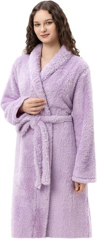 رداء Berkshire Extra-Fluffy™ النسائي - رداء حمام فاخر منفوش من القطيفة، ملابس مريحة من الصوف الناعم الدافئ مع جيوب وحزام in Saudi Arabia
