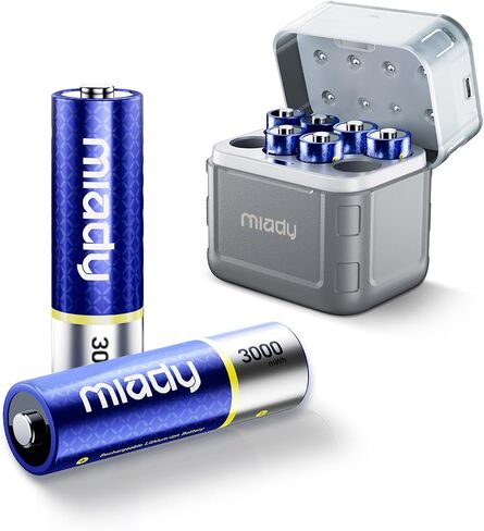 Miady 8-Pack Rechargeable Lithium AA Batteries with Fast Charger, 1.5V 3000mWh High-Capacity Lithium AA Batteries, High-Power Double-A Batteries in Saudi Arabia