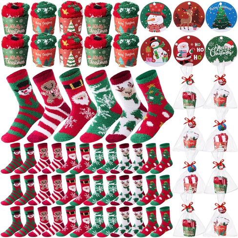 36 Pcs Fuzzy Christmas Cupcake Socks Women DIY Fuzzy Socks with Gift Box and Xmas Cards Holiday Presents in Saudi Arabia