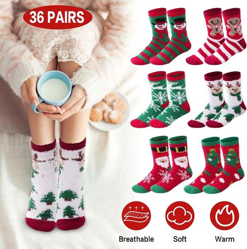 36 Pcs Fuzzy Christmas Cupcake Socks Women DIY Fuzzy Socks with Gift Box and Xmas Cards Holiday Presents in Saudi Arabia