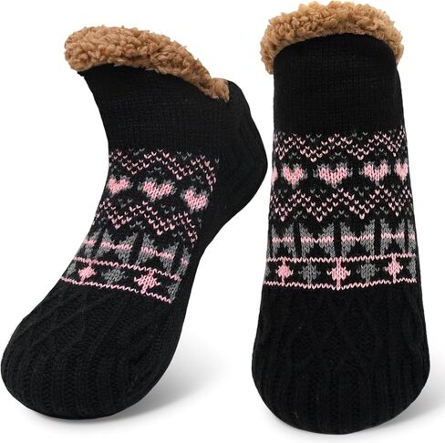 جوارب ZAKASA Fuzzy Slipper للنساء: جوارب شتوية دافئة منتفخة ومريحة ومبطنة بالصوف السميك ومريحة وغير قابلة للانزلاق في المنزل in Kuwait