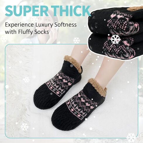 جوارب ZAKASA Fuzzy Slipper للنساء: جوارب شتوية دافئة منتفخة ومريحة ومبطنة بالصوف السميك ومريحة وغير قابلة للانزلاق في المنزل in Kuwait