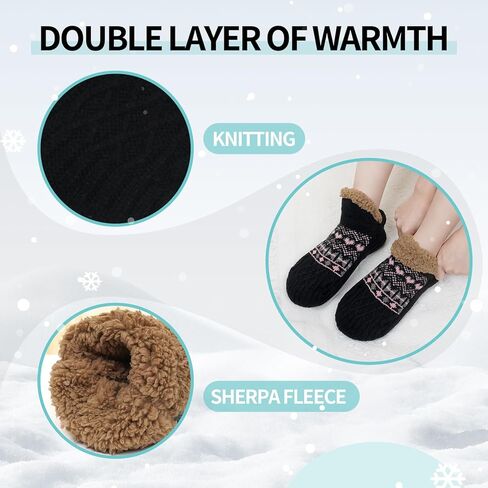 جوارب ZAKASA Fuzzy Slipper للنساء: جوارب شتوية دافئة منتفخة ومريحة ومبطنة بالصوف السميك ومريحة وغير قابلة للانزلاق في المنزل in Kuwait
