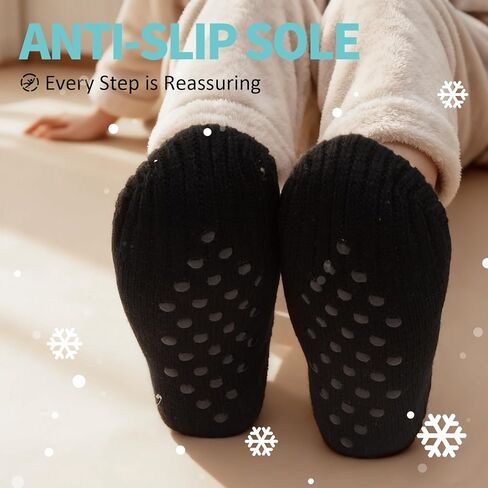 جوارب ZAKASA Fuzzy Slipper للنساء: جوارب شتوية دافئة منتفخة ومريحة ومبطنة بالصوف السميك ومريحة وغير قابلة للانزلاق في المنزل in Kuwait