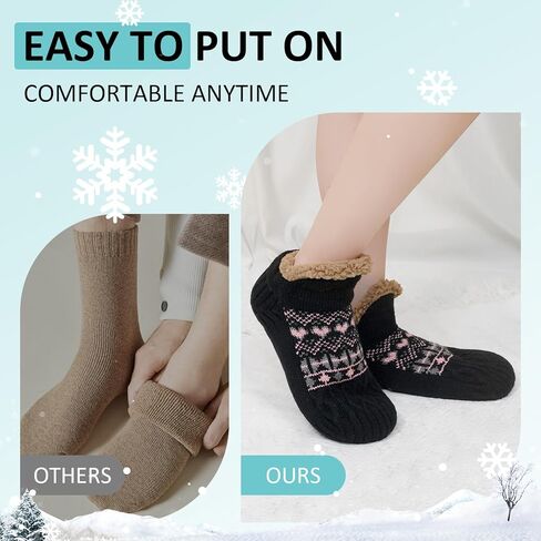 جوارب ZAKASA Fuzzy Slipper للنساء: جوارب شتوية دافئة منتفخة ومريحة ومبطنة بالصوف السميك ومريحة وغير قابلة للانزلاق في المنزل in Kuwait