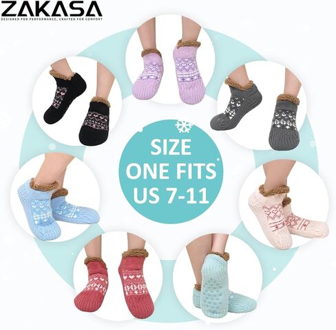 جوارب ZAKASA Fuzzy Slipper للنساء: جوارب شتوية دافئة منتفخة ومريحة ومبطنة بالصوف السميك ومريحة وغير قابلة للانزلاق في المنزل in Kuwait