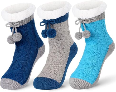 Foaincore 3 Pairs Women Slipper Socks Non Slip Fuzzy Grips Fluffy Socks Winter Warm Thick Thermal Cabin Soft Fleece in Saudi Arabia