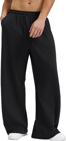 Men's Baggy Fleece Sweatpants Wide Leg Elastic Waist Athletic Joggers Loose Lounge Pants with Pockets in Saudi Arabia