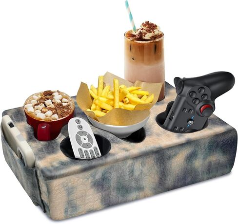 5 Hole Couch Bed Cup Holder Pillow, Keep Drinks Hand Side and KeepTemp, Prevent Spills, Use Anywhere - for Bed, Camping, RV, Car, Beach (Gray) in Saudi Arabia