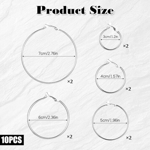 5 Pairs Stainless Steel Clip on Earrings Hoop 5 Sizes 30/40/50/60 /70mm Earrings for Women Thin Lightweight Dangle Set in Saudi Arabia