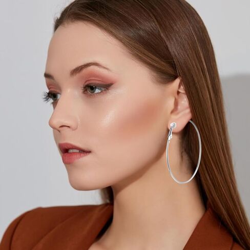 5 Pairs Stainless Steel Clip on Earrings Hoop 5 Sizes 30/40/50/60 /70mm Earrings for Women Thin Lightweight Dangle Set in Saudi Arabia