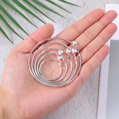 5 Pairs Stainless Steel Clip on Earrings Hoop 5 Sizes 30/40/50/60 /70mm Earrings for Women Thin Lightweight Dangle Set in Saudi Arabia