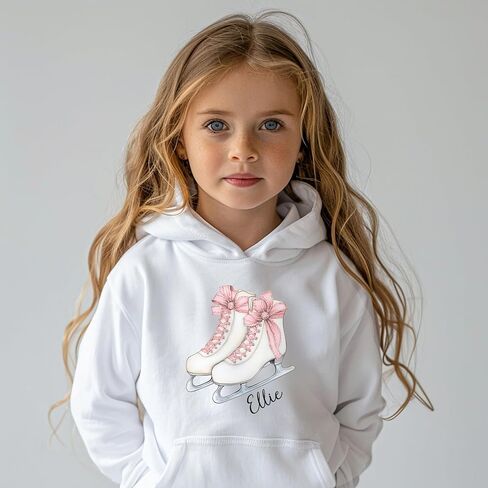 Personalized Ice Skating Hoodie for Girls, Custom Name Hooded Sweatshirt with Figure Skates and Pink Bow, Youth Ice Skater Gift, Figure Skating Shirt, Kids Winter Sports Apparel in Saudi Arabia