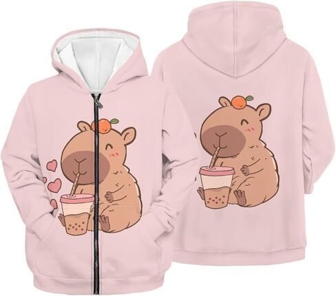 Girls Zip Up Hoodie 3D Printed Hooded Sweatshirt Hoody Coat with Pocket 6-16 Years in Saudi Arabia
