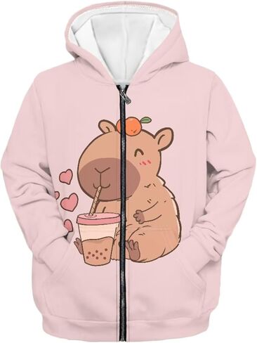 Girls Zip Up Hoodie 3D Printed Hooded Sweatshirt Hoody Coat with Pocket 6-16 Years in Saudi Arabia