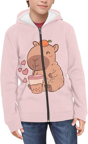 Girls Zip Up Hoodie 3D Printed Hooded Sweatshirt Hoody Coat with Pocket 6-16 Years in Saudi Arabia