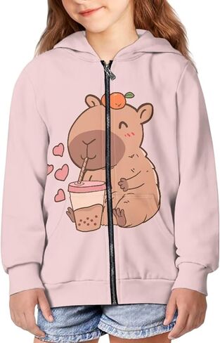 Girls Zip Up Hoodie 3D Printed Hooded Sweatshirt Hoody Coat with Pocket 6-16 Years in Saudi Arabia