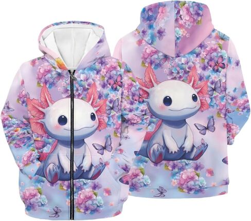 Girls Zip Up Hoodie 3D Printed Hooded Sweatshirt Hoody Coat with Pocket 6-16 Years in Saudi Arabia
