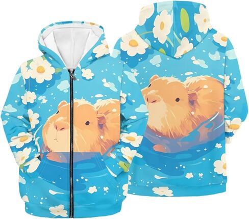 Girls Zip Up Hoodie 3D Printed Hooded Sweatshirt Hoody Coat with Pocket 6-16 Years in Saudi Arabia